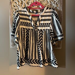 Old Navy Black and White Tribal Print Blouse